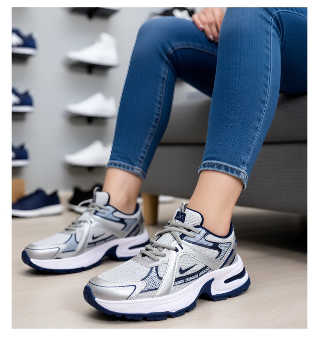 کتانی مدل نایک Nike لژ دار رنگ نقره ای سرمه ای